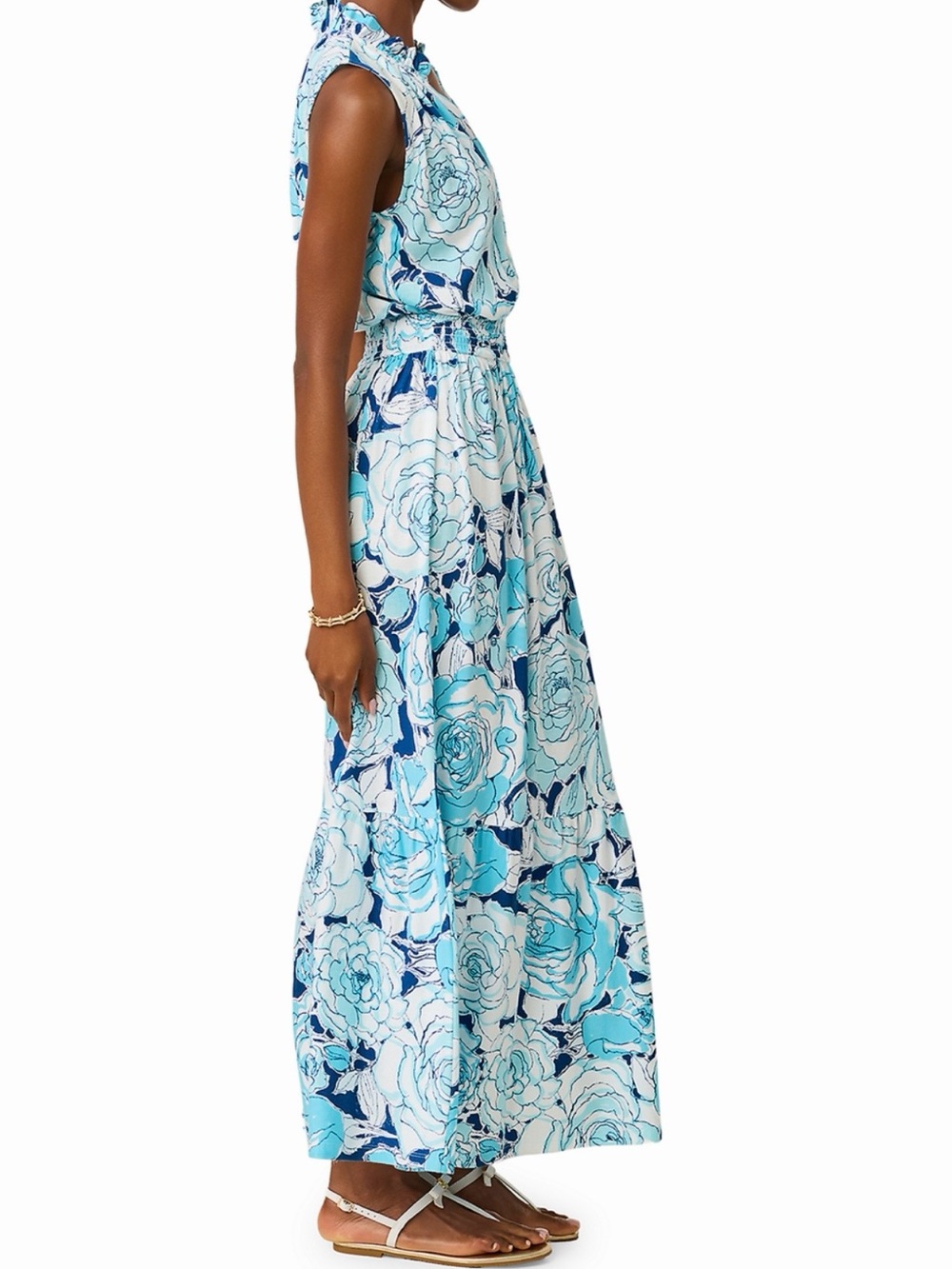 Lilly Pulitzer Blue Floral Ruffle V-Neck Maxi Dress - Picture 2 of 4